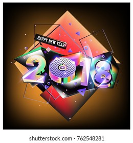 Happy New Year 2018 colorful 3d background