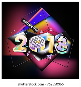 Happy New Year 2018 colorful 3d background