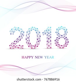 Happy New Year 2018 colorful abstract design with waves, vector elements for calendar, greeting card, presentations, postcards, flyers