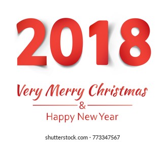 Happy New Year 2018. Colorful paper typeface isolated on white background. Greeting card, poster, brochure or flyer template. Vector illustration.