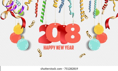 Happy new year 2018 confetti celebration. Colorfull  greeting decoration