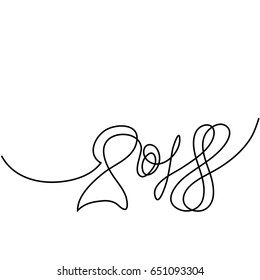 Happy New Year 2018 continuous line design. Vector illustration.