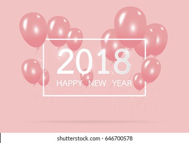 Happy new year 2018 with creative pink balloon concept on pastel pink background for copy space. minimal concept. Vector Illustration