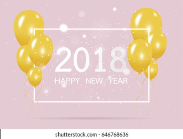 Happy new year 2018 with creative yellow balloon concept on pastel pink background for copy space. minimal concept. Vector Illustration