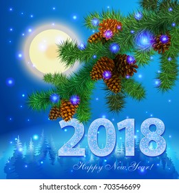 Happy new year 2018 creative greeting card design.