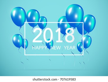 Happy new year 2018 with creative blue balloon concept on pastel blue background. minimal concept. Vector Illustration