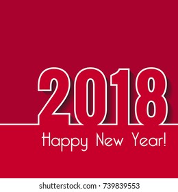 Happy New Year 2018. Creative greeting card template. Over red background