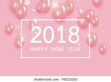 Happy new year 2018 with creative pink balloon concept on pastel pink background for copy space. minimal concept. Vector Illustration