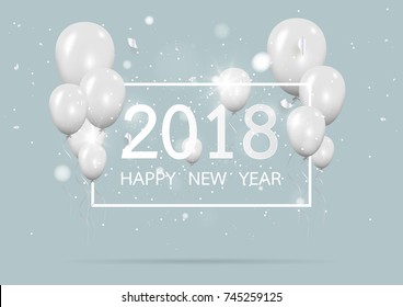 Happy new year 2018 with creative gray balloon concept on pastel pink background for copy space. minimal concept. Vector Illustration