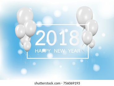 Happy new year 2018 with creative gray balloon concept on pastel pink background for copy space. minimal concept. Vector Illustration