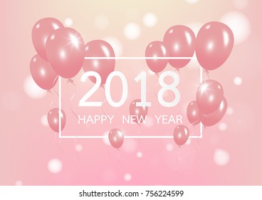 Happy new year 2018 with creative pink balloon concept on pastel pink background for copy space. minimal concept. Vector Illustration