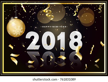 Happy new year 2018 design card on modern background. Vector. Black and gold color.