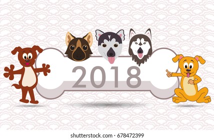 Happy  new year 2018 year of dog with  bone