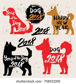 Happy New Year 2018 dog chines new year artwork website. Vector illustration.