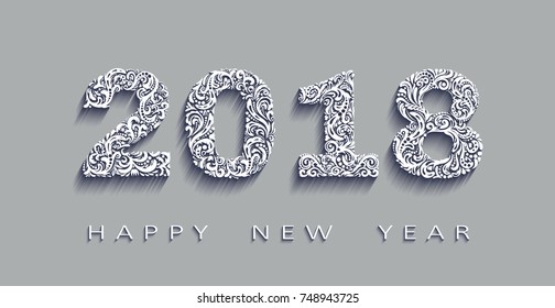 happy new year 2018, the year of the dog.3d effect Vector white paper,origami design. Design elements for holiday cards.