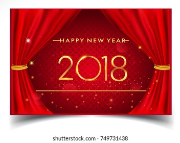 Happy New Year 2018 elegant design Isolated on Realistic Red Curtain, Vector Design for Greeting Card, Poster and Invitation Card