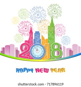 Happy new year 2018 with Firework background