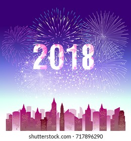 Happy new year 2018 with Firework background