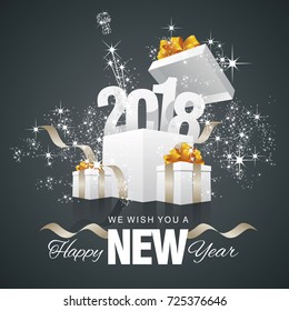 Happy New Year 2018 firework box black background