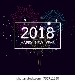 Happy new year 2018 with Firework on dark background for celebration, party, and new year event. Vector illustration