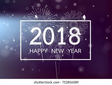 Happy new year 2018 with Firework on dark background for celebration, party, and new year event. Vector illustration