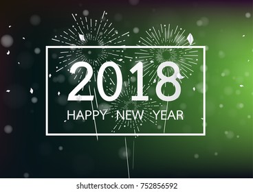 Happy new year 2018 with Firework on dark background for celebration, party, and new year event. Vector illustration