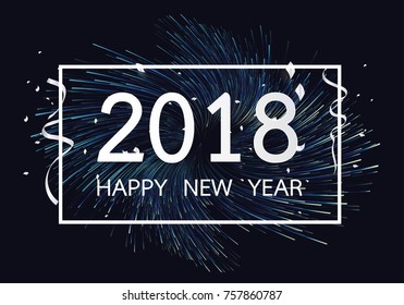 Happy new year 2018 with Firework on dark background for celebration, party, and new year event. Vector illustration