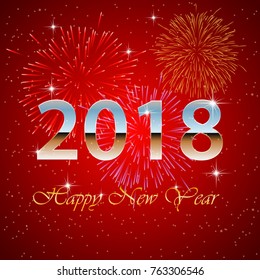 Happy new year 2018 with firework background. Vector illustration