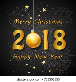 Happy new year 2018 with firework background. Vector illustration