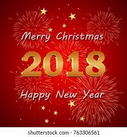 Happy new year 2018 with firework background. Vector illustration