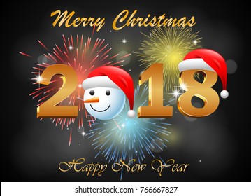 Happy new year 2018 with firework background. Vector illustration
