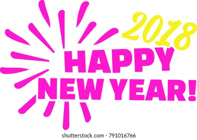 Happy new year 2018 with firework in pink and yellow