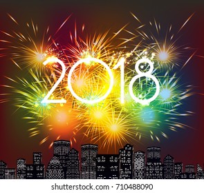 Happy New Year 2018 Fireworks colorful