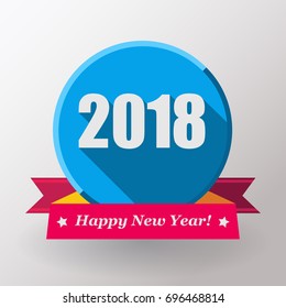 Happy New Year 2018 flat label and stamp. 
Vector illustration
