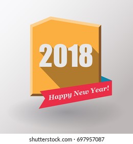 Happy New Year 2018 flat label and stamp. 
Vector illustration