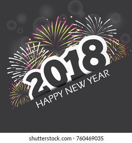 Happy New Year 2018 Flat Color Card Vector Illustration