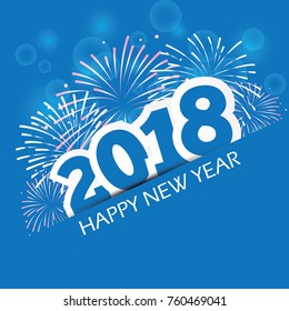 Happy New Year 2018 Flat Color Card Vector Illustration
