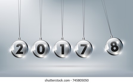 Happy New Year 2018 with glass Newtons cradle, Happy New Year 2018 is coming, vector illustration