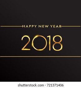 Happy New Year 2018 with glitter isolated on black background, text design gold colored, vector elements for calendar and greeting card.