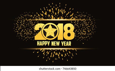 Happy new year 2018 gold background with fireworks and star