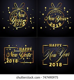 Happy new year 2018 gold and black colors 