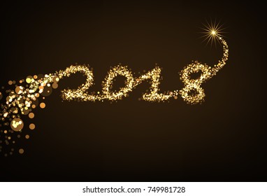 Happy new year 2018 gold color background. vector illustration.