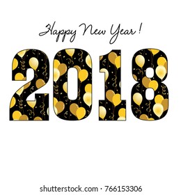 happy new year 2018 with gold balloon confetti pattern vector graphic