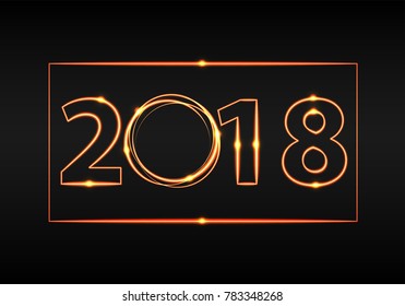 Happy New Year 2018 gold light on night design for holiday festival countdown celebration background vector illustration.