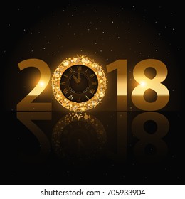 Feliz Ano Novo 2018 letras douradas com relógio