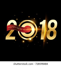 Happy New Year 2018 with golden glitter on black background, text design gold colored, vector elements for calendar and greeting card.
