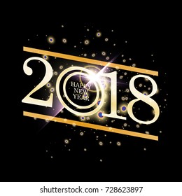 Happy New Year 2018 with golden glitter particle, text design gold colored, vector elements for calendar and greeting card.