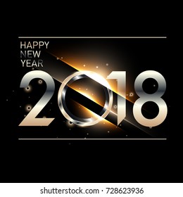Happy New Year 2018 with golden glitter particle, text design gold colored, vector elements for calendar and greeting card.