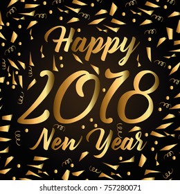 happy new year 2018 golden sparkles confetti elegance card