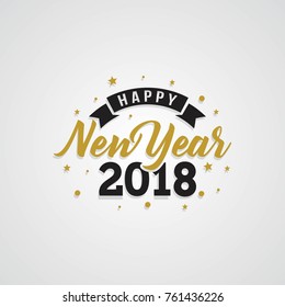 Happy New Year 2018 golden typography on white background. Greeting card design with hand lettering inscription for winter holidays. Vector Illustration